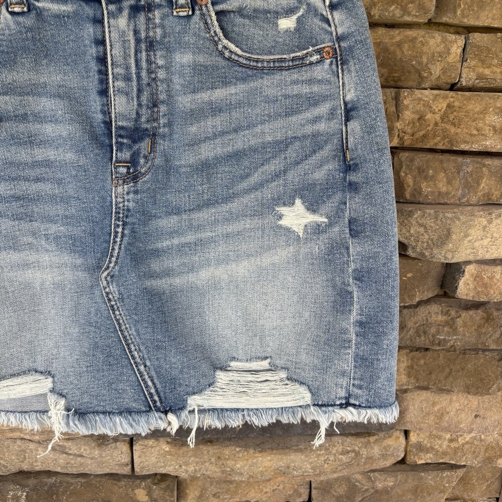 American Eagle Womens 4 Curvy Hi-Rise Mini Super Stretch Blue Jean Skirt‎ Y2K - Picture 2 of 9